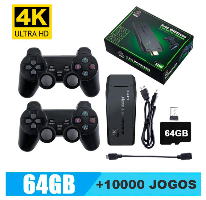 Game Stick Retrô 4K™ Jogos Clássicos Resolução 4K Ultra HD